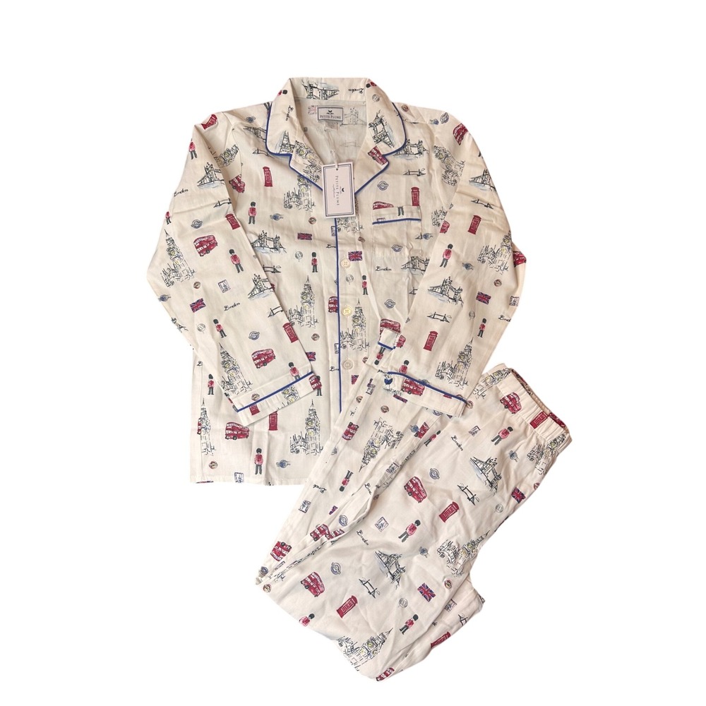 Petite Plume Boys London Is Calling Pajamas Set White Blue SPJLC112 Size 12 NEW